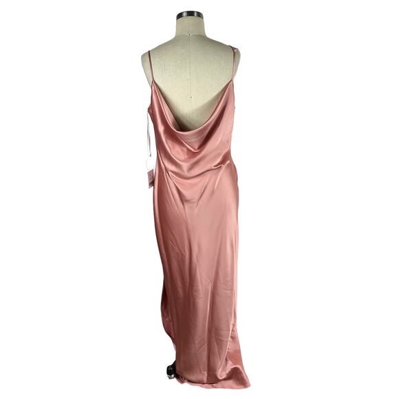 SOCIAL BRIDESMAIDS 8211 Asymmetrical One Shoulder Cowl Maxi Slip Dress Pink L - Picture 5 of 7